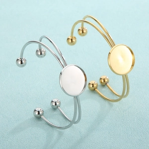 Bracelet Jonc Ouvert En Acier Inoxydable À Double Fil Avec Plateau Lunette Ronde Fabrication Bijoux DIY Base Réglable