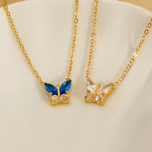 Butterfly Pendant Necklace Stainless Steel 18K Gold Plated Zircon Inlay Dainty Luxury Jewelry For Women