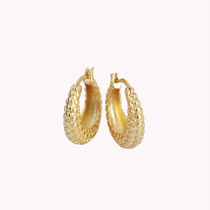 French style S925 sterling silver hoop earrings with textured gold bubble finish
