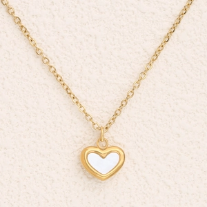 Golden stainless steel heart necklace with white mother of pearl inlay for women
