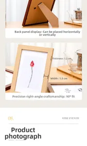 Detail of wooden picture frame with 1.5cm width and 1.2cm thickness showing back support
