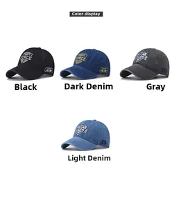 Detailed color display of vintage FORCE embroidered washed denim baseball caps for unisex