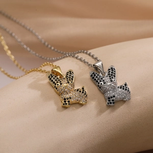 French Bulldog Dog Pendant Necklace Copper Real Gold Plated Micro Pave Cubic Zirconia Animal Puppy Jewelry For Women Fashion