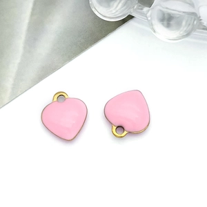 Pink heart-shaped pendant with golden metal edges and a small top loop for DIY jewelry