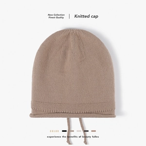 Knitted Beanie Hat Faux Fur Fleece Lined Warm Thickened Brimless Slouchy Solid Color Outdoor Autumn Winter Women