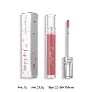Glossy pink lip gloss with clear tube and silver packaging for a mirror finish