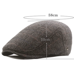 Men's wool blend grey plaid newsboy cap with 58cm circumference and 13cm depth size