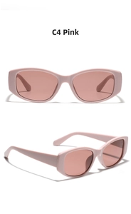 Close-up of C4 Pink retro square sunglasses with wide cat-eye frame and sun protection lenses