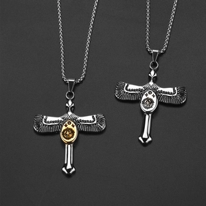 Vintage Harajuku eagle cross necklaces in silver and gold-tone stainless steel finish