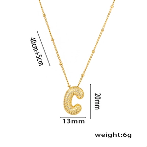 18K gold plated necklace with micro-pave zircon letter C pendant and size measurements