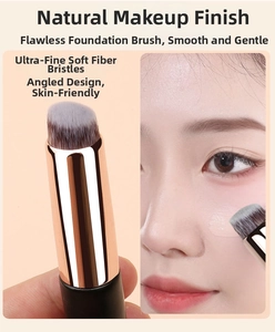 Close-up of soft fiber bristles on dual-use concealer brush with blending demo