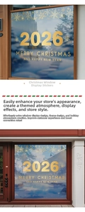 Detailed view of golden 2026 Christmas window stickers with snowflake patterns