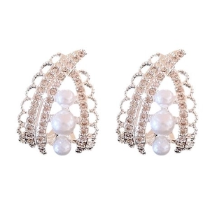 Silver drop earrings featuring marquise frames with cubic zirconia and white pearls