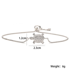 Bracciale tartaruga in argento con pietre di zircone e catena box regolabile da donna