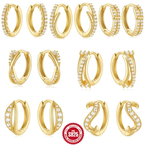 925 Sterling Silver Irregular Twisted Hoop Earrings For Women Minimalist Zirconia Inlaid Ear Buckle Fashion Jewelry Accessories