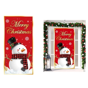 Merry Christmas snowman door banner with festive hat and snowflakes for holiday porch decor