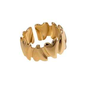 Minimalist gold adjustable open ring featuring a stylish heart pattern design on white background