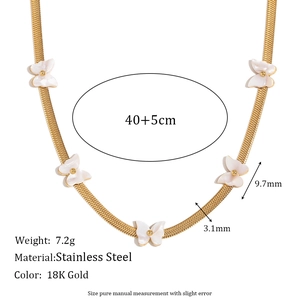 18K gold plated stainless steel butterfly necklace with white shell inlay and measurements