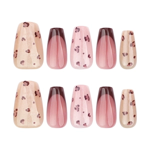 Leopard print and burgundy wine red french press-on nails in medium coffin shape