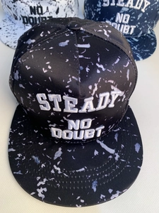 Top view of hip-hop flat brim baseball cap with 3D embroidery and marble print