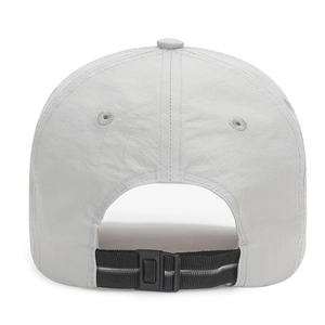 Back view of light grey quick-dry baseball cap with breathable eyelets and adjustable strap