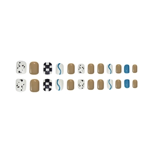 24pcs short press-on nails with checkered, polka dot, and cow print patterns for women