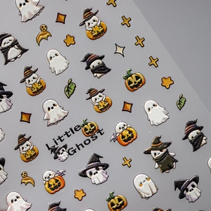 5D geprägte Halloween Nagelaufkleber mit niedlichen Geistern und Kürbismustern