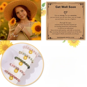 Pink zebra stone sunflower charm bracelets set with inspirational gift cards