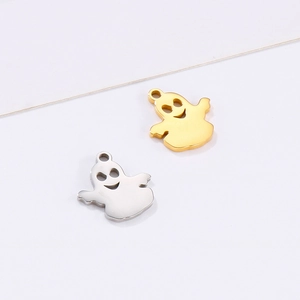 Polished hollow ghost pendants in gold and silver stainless steel for DIY jewelry making