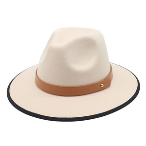 Vintage Fedora Hat Wool Felt Wide Brim Jazz Cap With Leather Band And Metal Rivet Contrast Trim For Men Women