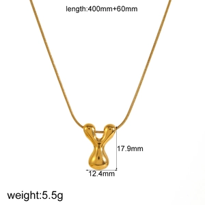 Minimalist 18k gold stainless steel necklace with letter Y pendant on white background
