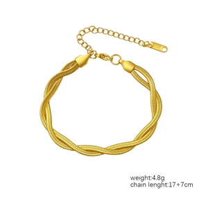 18K gold plated double-twisted snake chain bracelet with lobster clasp for women