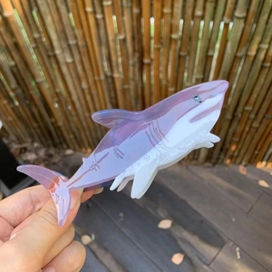 Large gradient purple shark-shaped acetate hair claw clip for elegant bun hairstyles