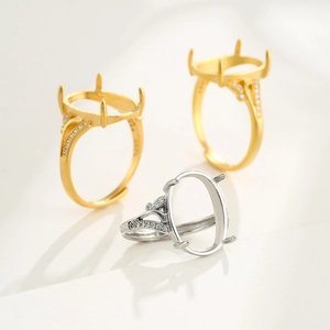 S925 sterling silver ring base with zircon stones in gold and silver finish options