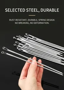 Close-up of flexible stainless steel drawstring threader tool with spring design