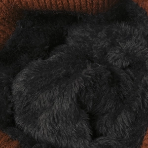 Women's warm winter knit beanie with thick black plush lining and brown cable stitch