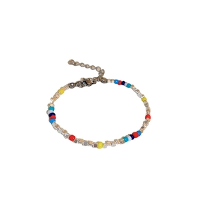 Colorful beaded choker necklace with square silver accents and adjustable lobster clasp