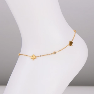Minimalist gold stainless steel Christmas tree anklet with three sparkling crystals