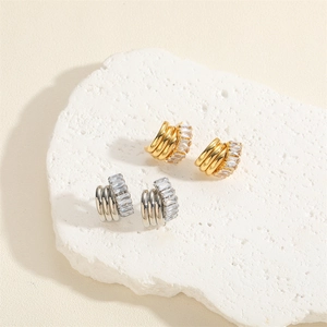 Triple layer butterfly crescent hoop earrings with sparkling cubic zirconia in gold and silver