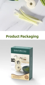 Detail of scallion cutter with 12 circular sharp stainless steel blades and packaging box