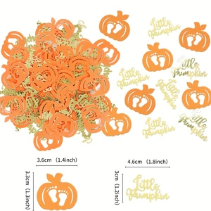Glittery gold Little Pumpkin and orange pumpkin confetti for Thanksgiving party table decor