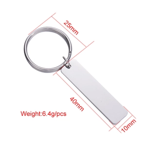 Polished stainless steel bar keychain with 25mm ring and 40x10mm engravable pendant