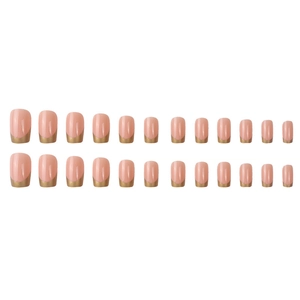 Medium square press-on nails with nude pink base and golden French tips in 24-piece set