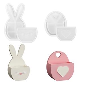 DIY rabbit flower basket silicone mold for resin casting and gypsum storage box crafting