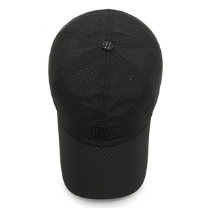 Lightweight black breathable sports baseball cap with laser cut holes and minimalist logo