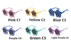 Children's flower sunglasses in six assorted colors with two-tone floral frames