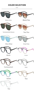 Matrix showing 13 styles of double bridge aviator sunglasses and anti-blue light glasses