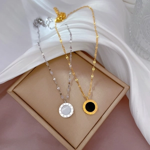 Titanium steel Roman numeral pendant necklace in gold and silver finish on silk