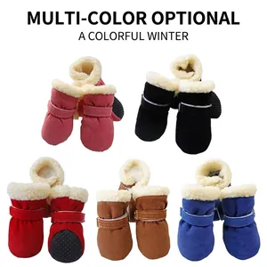 Dog Winter Snow Boots Suede Fleece Lined Warm Non-Slip Adjustable Velcro Shoes For Puppy Small Medium Dogs
