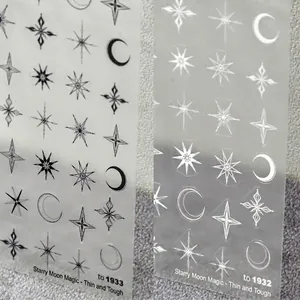 Nail Art Stickers Star Moon Magic Thin Tough Self Adhesive Manicure Decals For Women DIY Decoration Black White